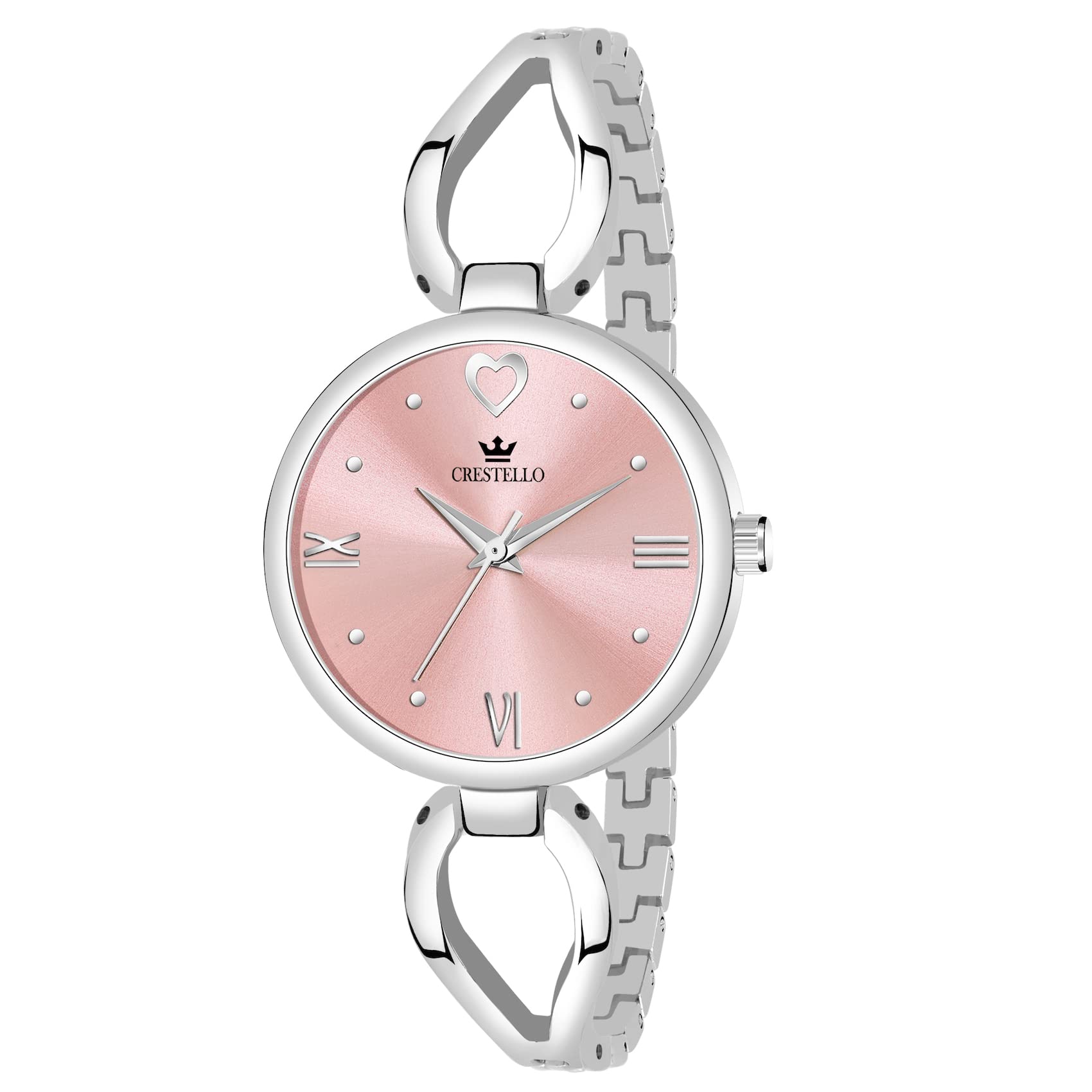 CRESTELLO Silver Plated Bracelet Analog Wrist Watch for Women (Pink Dial) | CR-DZL0132-PNK (B0BN8KF21J) Amazon Price History, Amazon Price Tracker