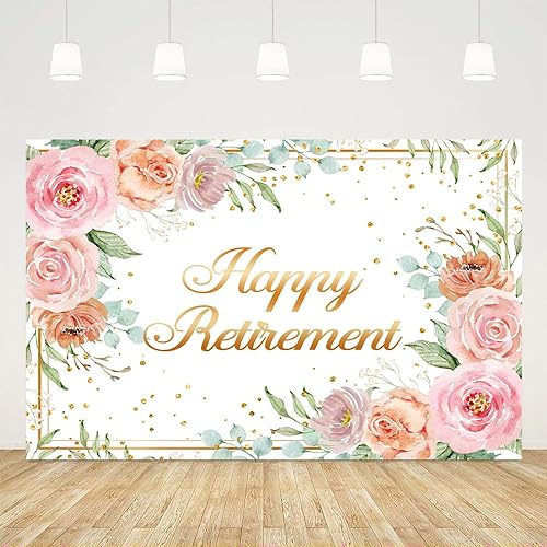 Ticuenicoa Telón de fondo de feliz jubilación de 5 x 3 pies para mujer, fondo de fotos de lunares rosas rosas y dorados, decoración de fiesta de