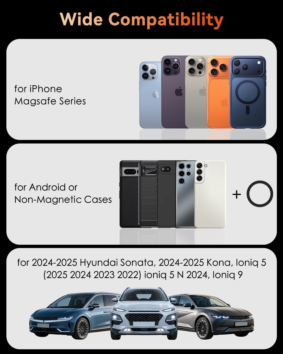 Magnetic Phone Mount for Hyundai Ioniq 5 2022-2025/5 N & Sonata Kona 2024-2025 & Ioniq 9 Metallic Dashboard, Compatible with MagSafe iPhone 17 16 15 14 13 12 Pro Max Plus Mini