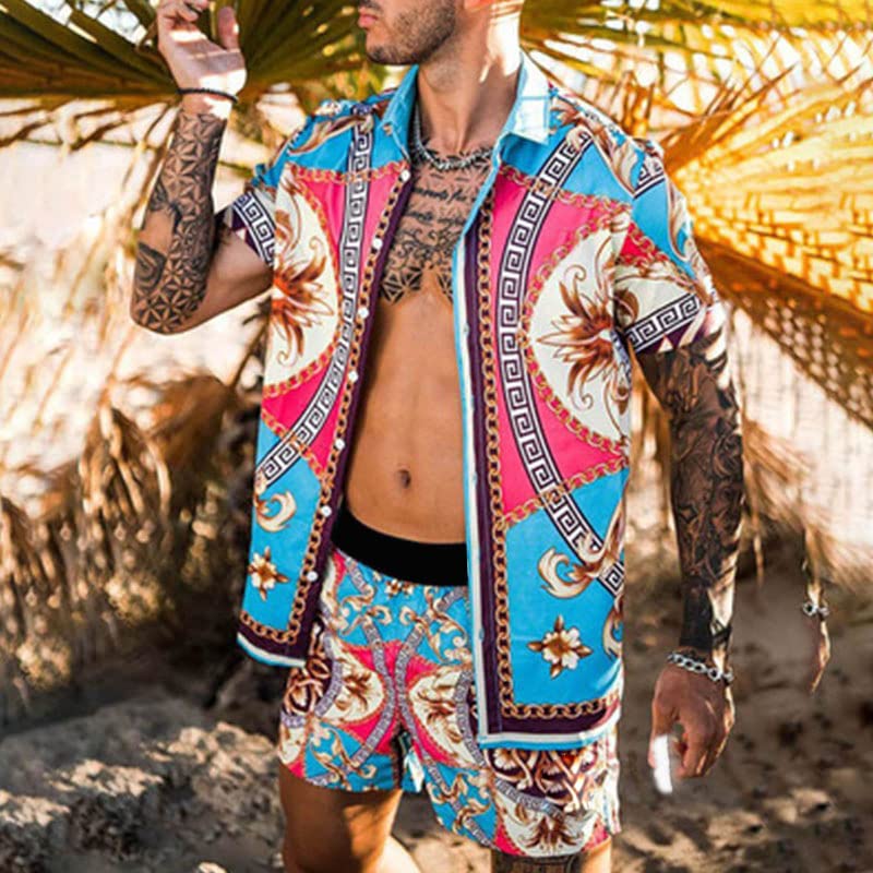 Ensemble à manches courtes avec imprimé d'été bleu taille M en tissu fluide