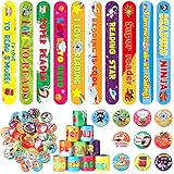 Frienda 60 Pcs Love to Read Slap Bracelets with Button Pins Reading Bracelets Badges for Classroom Teacher Rewards Prize Sunday School Party Gifts