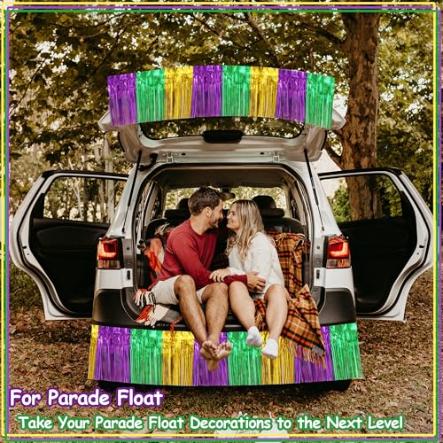 Image of 4 Pack 39 Feet Green Gold Purple Foil Fringe Garland Metallic Tinsel Streamers Banner Fringe Backdrop Banner for Parade Floats Mardi Gras Birthday Party Homecoming Decoration (Green Gold Purple)