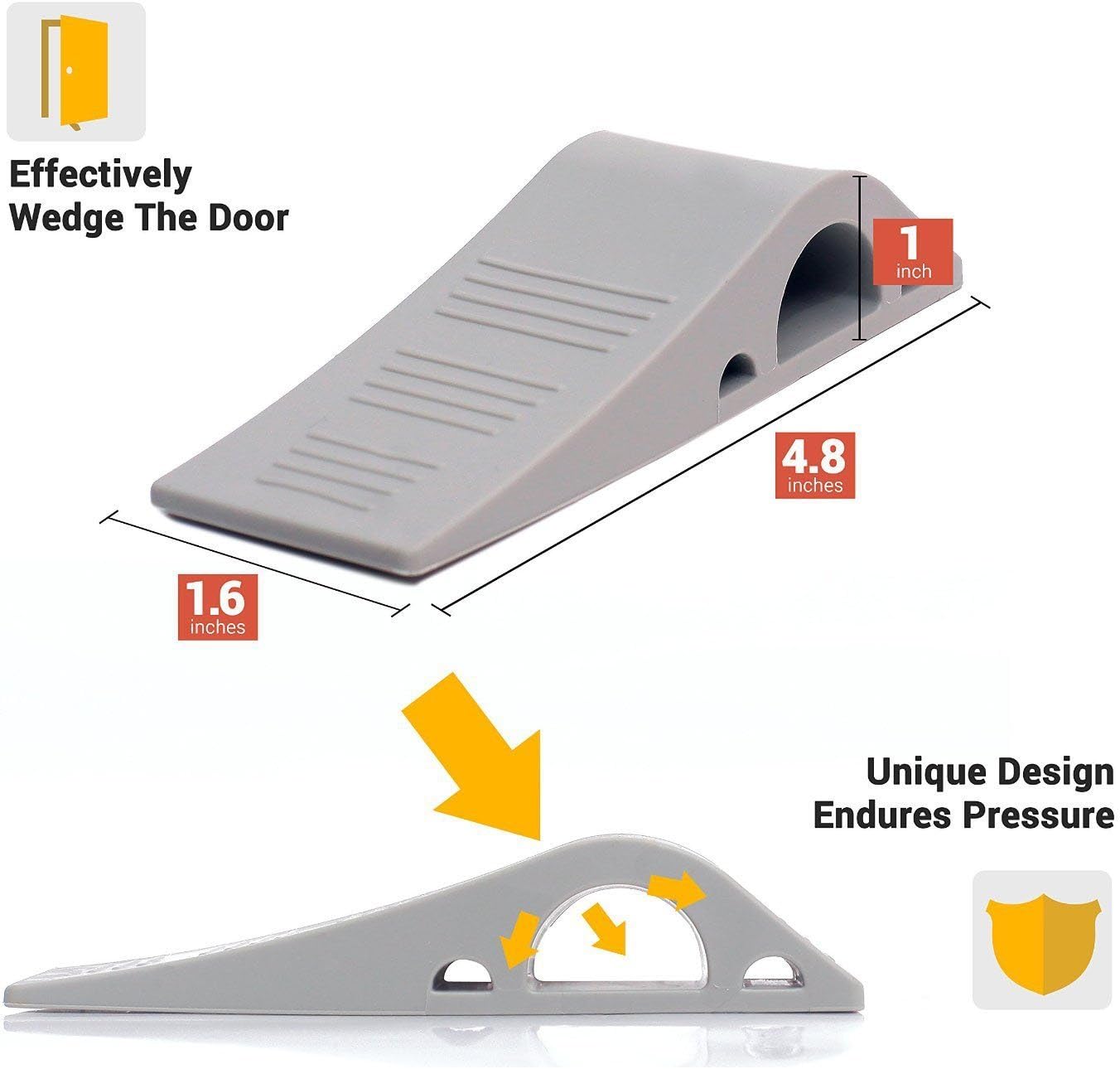 Door Stopper set of 4 With Holders Gray Premium Wedge rubber Door Stop for All Floor Surfaces