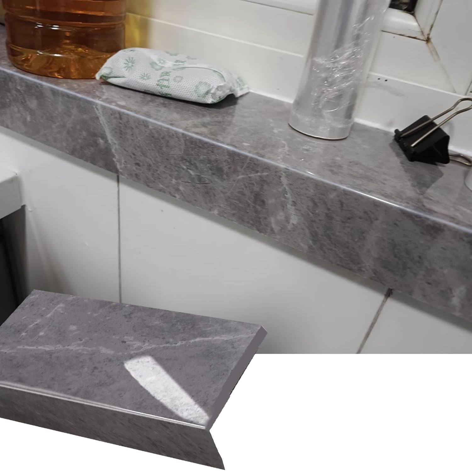 Window Sill Cover Smooth Windowsills Ledge Cover Gray, Decorative Window Protector Board for Door Frames, Wide Household Countertop Replacement Plate for Cement Bay(160x18cm (63"X7 1/8"))