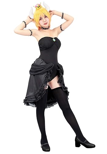 C-ZOFEK Women's Bowsette Cosplay Costume Black Dress with Accessories - Small