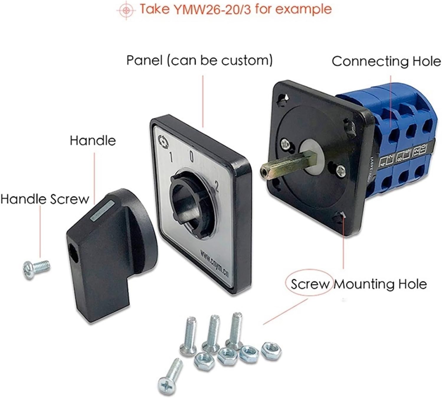 20A DIN Rail Mounted Conversion Selector LW26-20/2 Two Poles Rotation Selection Control Circuit Cam Switch(1234)