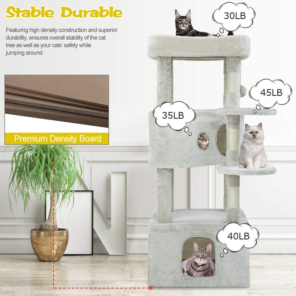 Cat Tree Cat Tower Cat Condo Playground Cage Kitten Medium Multi-Level 48.8 Inches Activity Center Play House Scratching Post Furniture Large Soft Plush Perches (Beige)