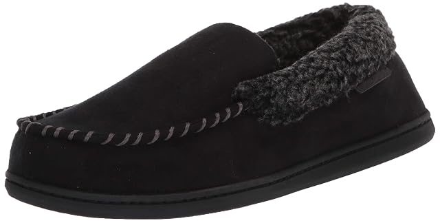 Dearfoams Mens Eli Microfiber Indoor Outdoor with Whipstitch Detail Suede Moccasin Slipper