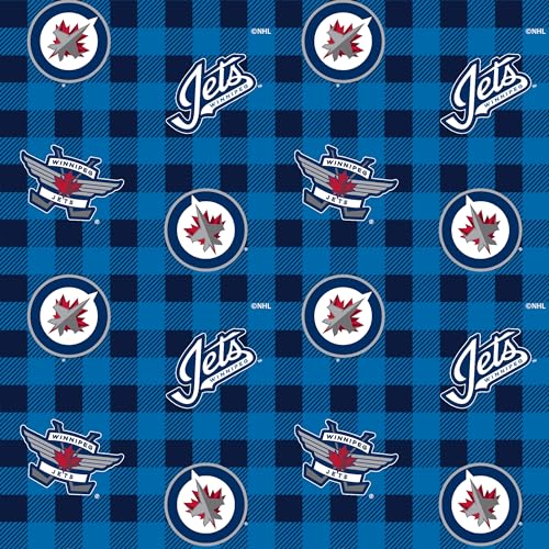 Winnipeg Jets Flannel Fabric Sold by The Yard, NHL Cotton Flannel Fabric-Winnipeg Jets Buffalo Plaid Design