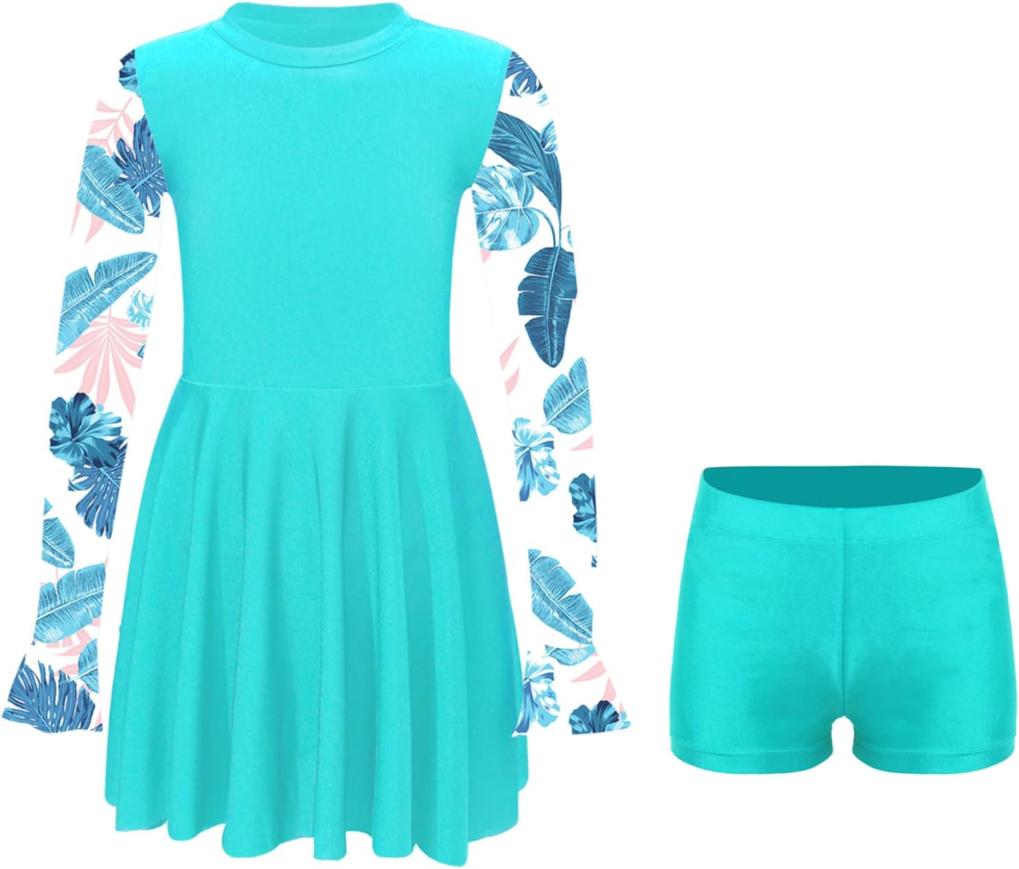Kids Girls 2 Pieces Long Sleeve Printed Swimsuit Flared Cuffs Bathing Suit Summer Beach Outfit