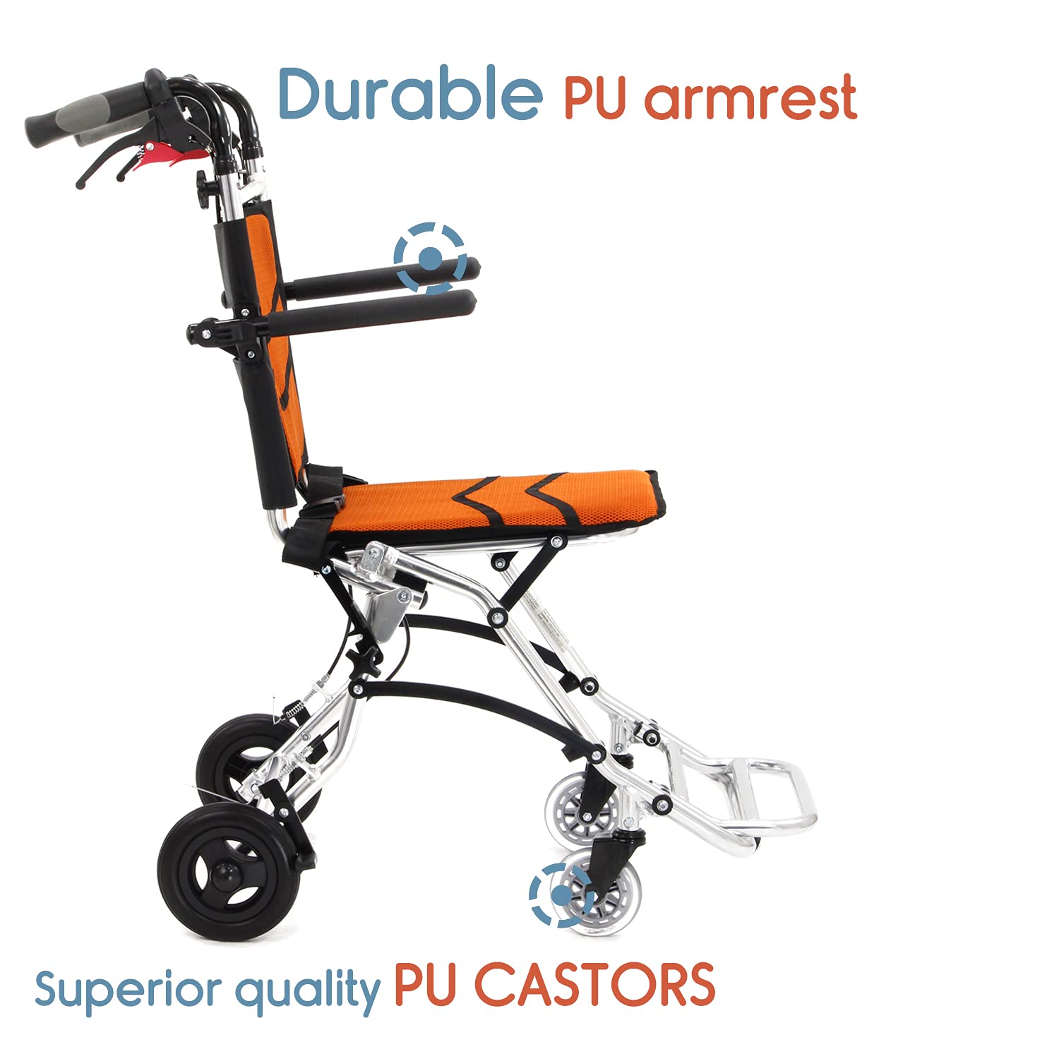 KosmoCare Styler Plus Premium Imported Ultra Lightweight Transporter Wheelchair With Bag and - Crest Series-Orange KosmoCare Styler Plus Premium Imported Ultra Lightweight Transporter Wheelchair With Bag and - Crest Series-Orange