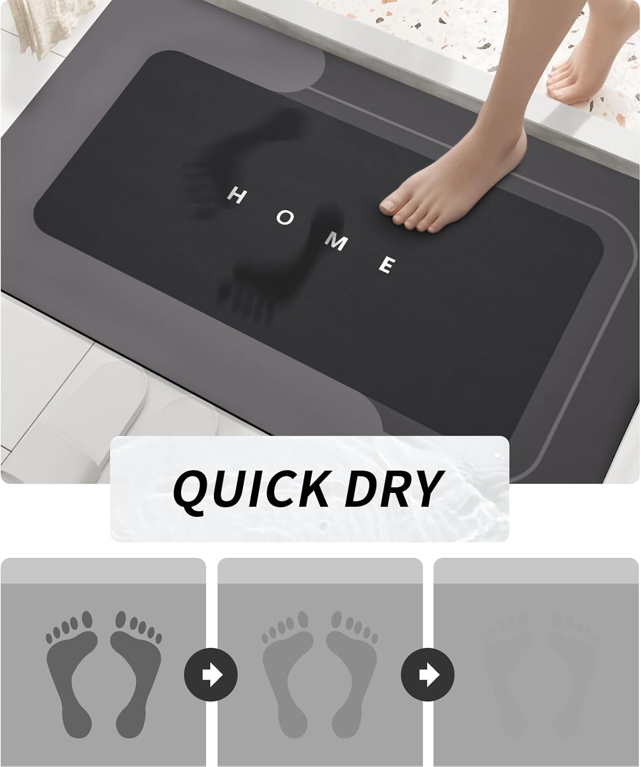 Housego Absorbent Bath Mat Magic Rug, Quick Drying Mat Magic Bath Mat Non-Slip Floor Rug Rubber Backed for Bathroom Kitchen Shower Sink, Water Absorbent (1PC, 15.7''x23.6'', Black) - Image 3