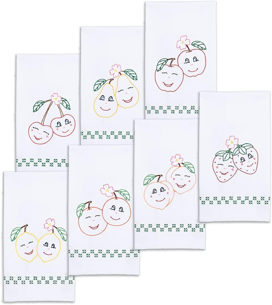 Jack Dempsey Needle Art - Happy Vintage Fruit Decorative Hand Towel Set White 17" x 28"