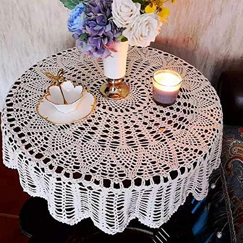 Oriental riverkit Tablecloth White Round Lace Crochet Table Mat Cotton Boho Lace Table Cover for Furniture Tabletop Decor 80cm