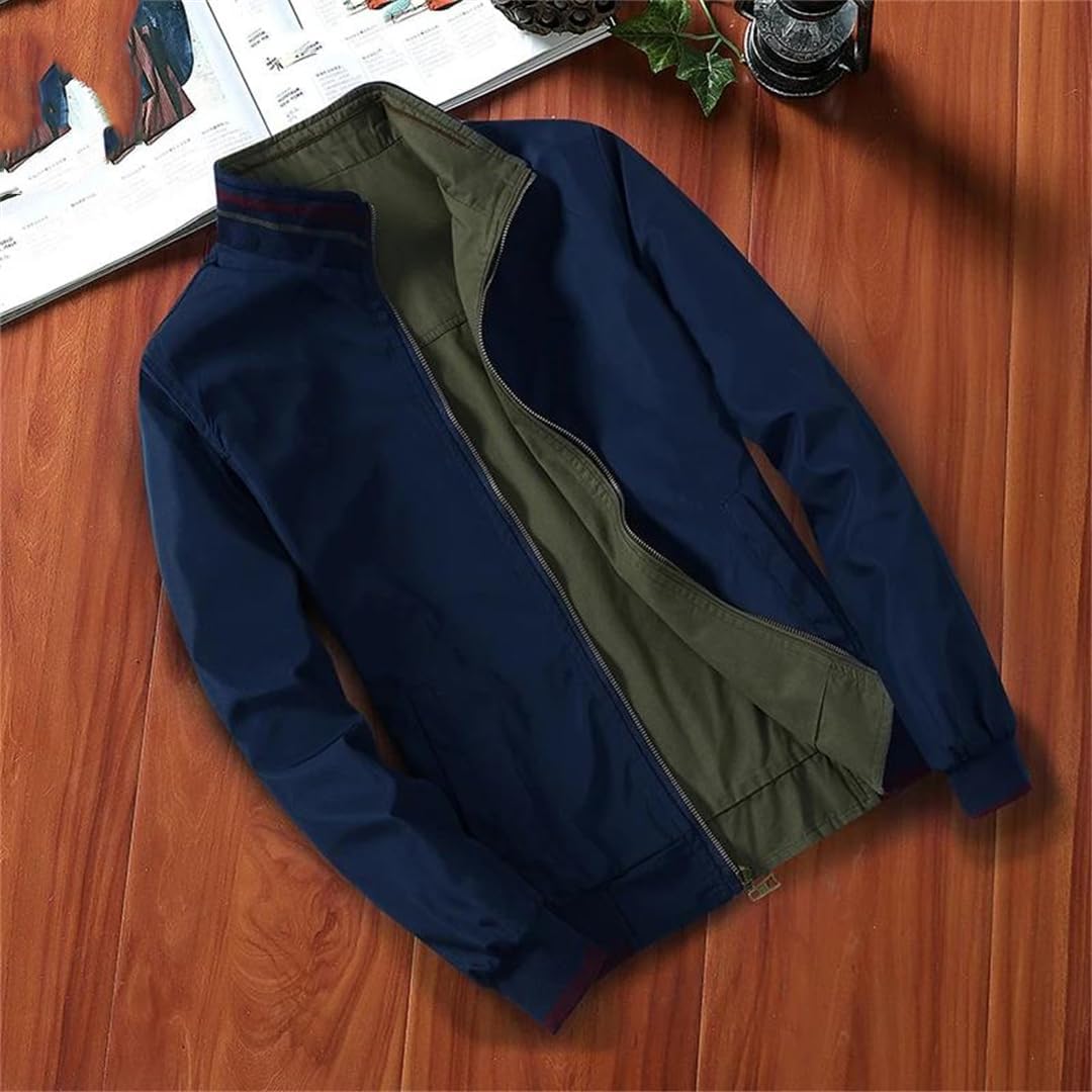 Men's Cotton Zipper Jackets Baseball Pilot Bomber Jacket Casual Slim Fit Double-Sided Wear Coat