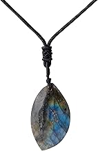 Natural Crystal Necklace Healing Labradorite Agate Round Heart Pendant Reiki Stone for Men Women Birthday Gifts