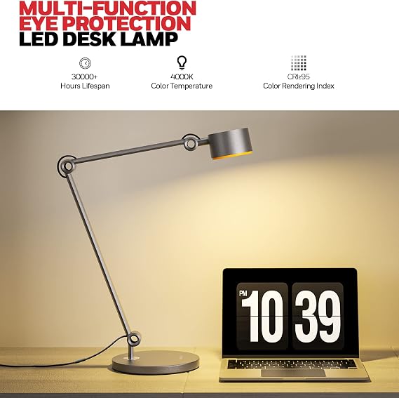 Honeywell LED Desk Lamp, 01A Sunturalux Desk Light for Home Office, 4000K Dimmable Eye Caring Natural Light Architect Lamp with Metal Swing Arm Lamp for Desk Craft Reading