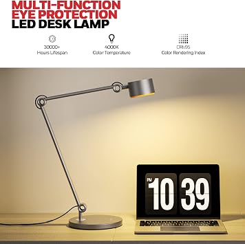 Honeywell LED Desk Lamp, 01A Sunturalux Desk Light for Home Office, 4000K Dimmable Eye Caring Natural Light Architect Lamp with Metal Swing Arm Lamp for Desk Craft Reading
