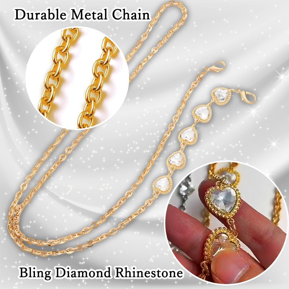 Phone Crossbody Chain Cell Phone Lanyard,Universal Leather+Metal Shouder Strap with Phone Tether Patches (F) image 2