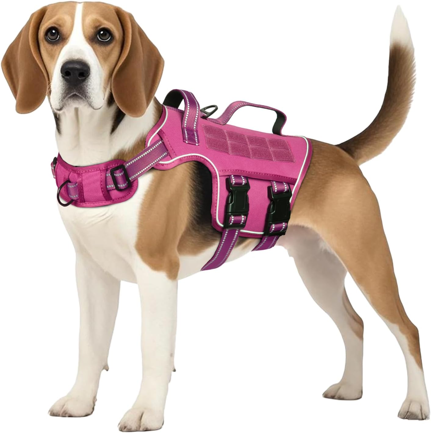 Tactical Dog Harness Medium Sized, Heavy Duty No Pull Dog Harness with Handle, Easy On and Off Service Dog Vest with Molle System, Reflective Pet Vest for Walking Hiking Training M(Neck:17-23",Chest:22-32"),35-50 lbs Pink