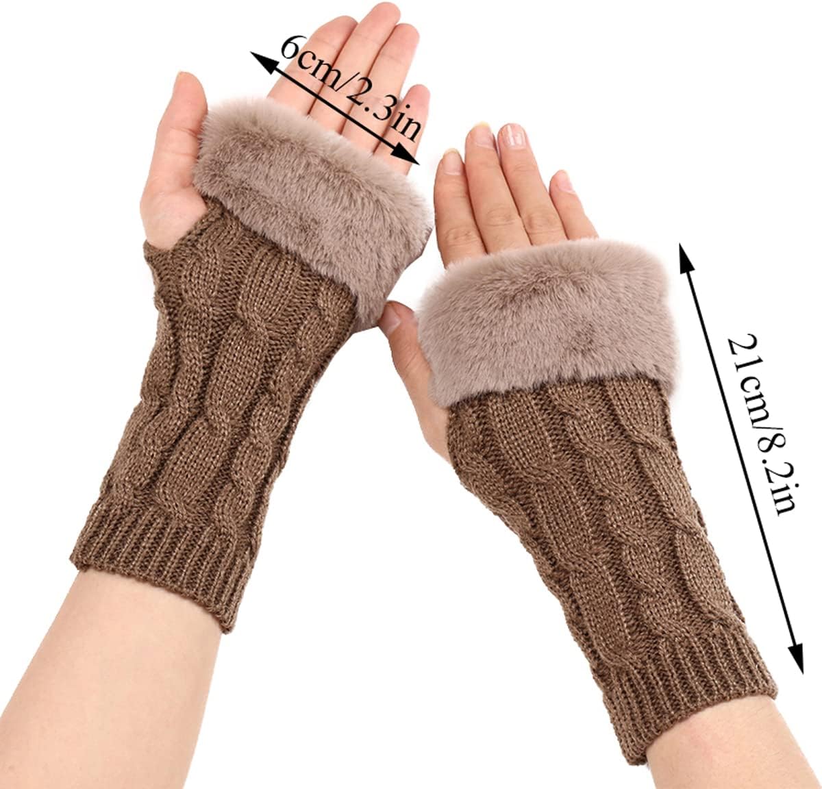Faux Fur Fingerless Mittens Thumb Hole Fingerless Gloves Knitted Wrist Cuff Arm Warmers for Women