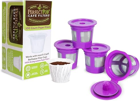 كبسولات قهوة PERFECT POD Cafe Save القابلة لإعادة الاستخدام، عبوة من 4 قطع + فلاتر قهوة، بطانات ورقية يمكن التخلص منها لكوب K، 100 قطعة | متوافقة مع معظم ماكينات قهوة Keurig، انظر الرسم البياني