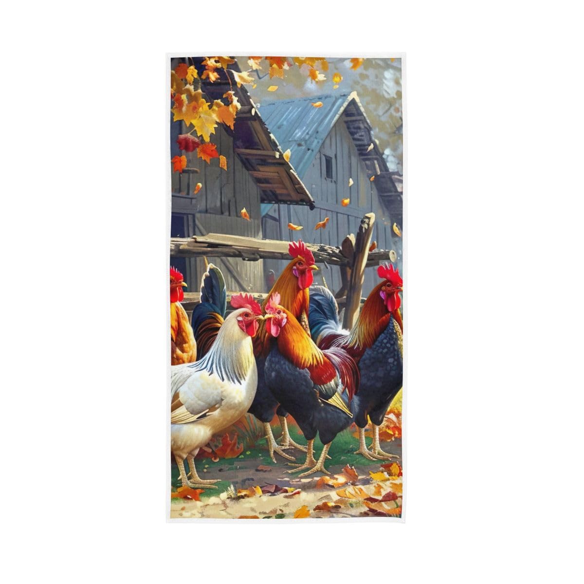 HUYGD Fall Season Roosters Hand Towels, Multipurpose Shower Towels for Bathroom, Gym, Hotel, Spa 15 x 30 Inches