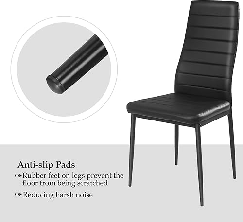 Miniatura 7 de NAFORT Juego de 4 sillas de comedor negras, sillas de cocina y comedor de piel sintética, silla tapizada con respaldo curvo, marco de metal,