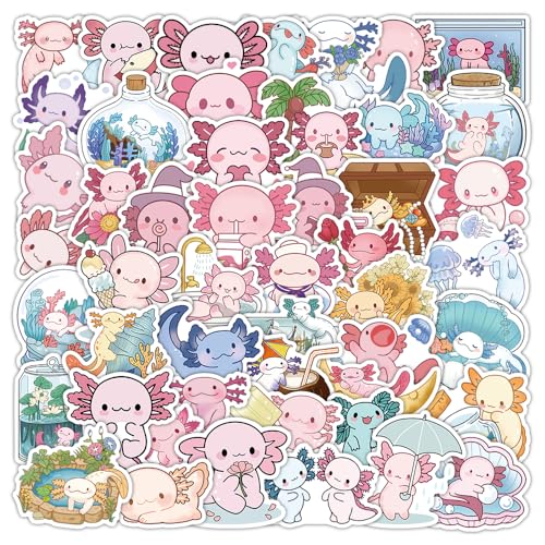 Axolotl Stickers,50 Pcs Cute Axolotl Vinyl Waterproof Stickers for Water Bottle,Laptop,Phone,Skateboard,School Supplies,Kids Teens Girls
