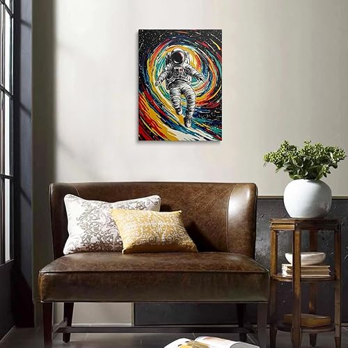 Space Explorer Astronaut Galaxy Graffiti Canvas Wall Art Framed Painting Vibrant Cosmic Swirl Banksy Wall Decor Artwork Print Poster for Boys Room Bedroom Office Modern Space Decor 16x24 Inches - Thumbnail 7