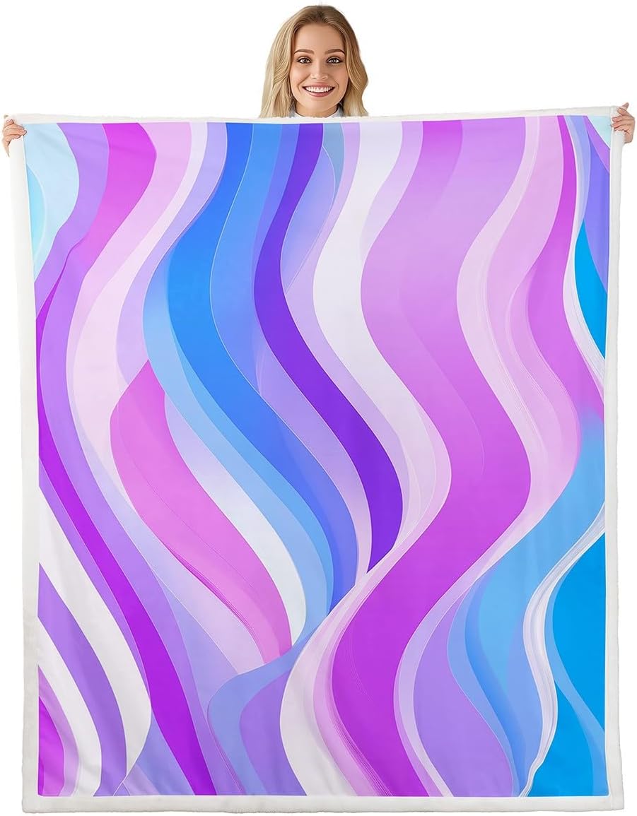 Erosebridal Modern Geometric Kids Sherpa Blanket Triangle Pattern Fleece Blanket Blue Green Ombre Throw Blanket Twin 60"X80" for Boys Girls Bed,3D Neon Honeycomb Flannel Blanket