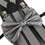 4everstore Unisex's Bow tie & Suspender Sets (Metallic Silver)