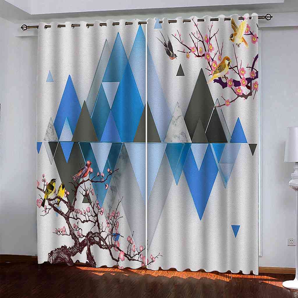Rideau occultant bleu 200x160 cm à motifs géométriques 3D pour fenêtres de chambre