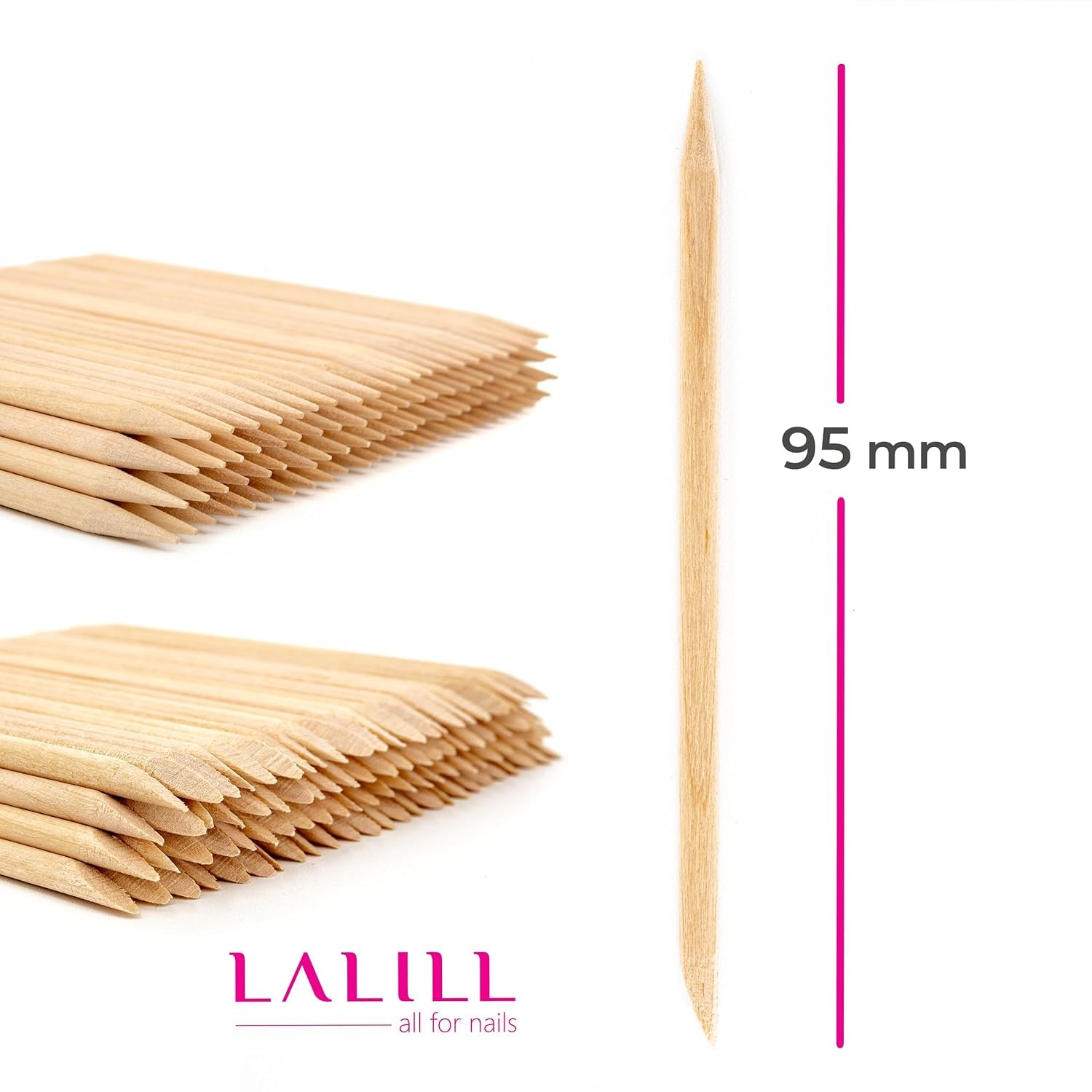 LALILL Bastoncini in Legno 100 Pezzi - Spingi Cuticole - Bastoncini in Legno Arancione per Manicure, Pedicure - Bastoncini Manicure per la Cura delle Cuticole per Tatuaggio, Mellezza, Make-up, Unghie
