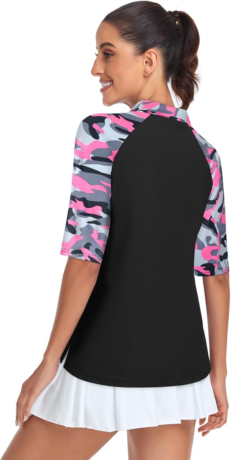 Cucuchy Womens Golf Shirt Half Sleeve Quarter Zip Polo Tennis Shirts Workout Tops - Image 2