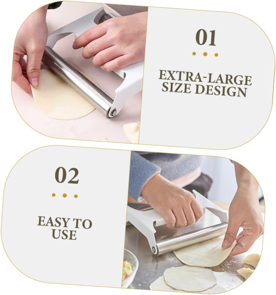 PRETYZOOM Stainless Steel Rolling Pin for Baking Versatile Pastry Roller for Dough Pizza Cookies and Pasta Double Roller Design Baking Enthusiasts