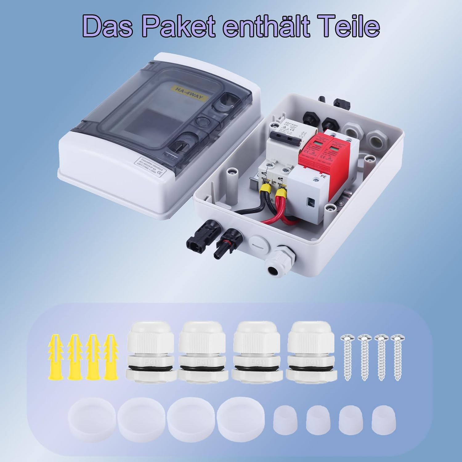 Protezione da sovratensione PV con scatola di collegamento fotovoltaico solare, interruttore di separazione TEOV DC 1000 V 32 A, 1 stringa, protezione da fulmini, scatola di distribuzione IP65, 4