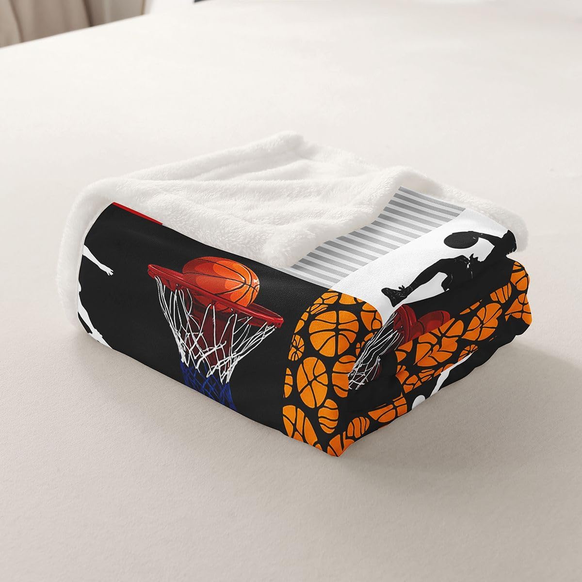 jejeloiu Basketball Flannel Fleece Throw Blanket for Sofa Couch 3D Ball Pattern Sherpa Blanket All Season Twin 60"x80" Gaming Sports Fuzzy Blanket Sports Theme Plush Blanket