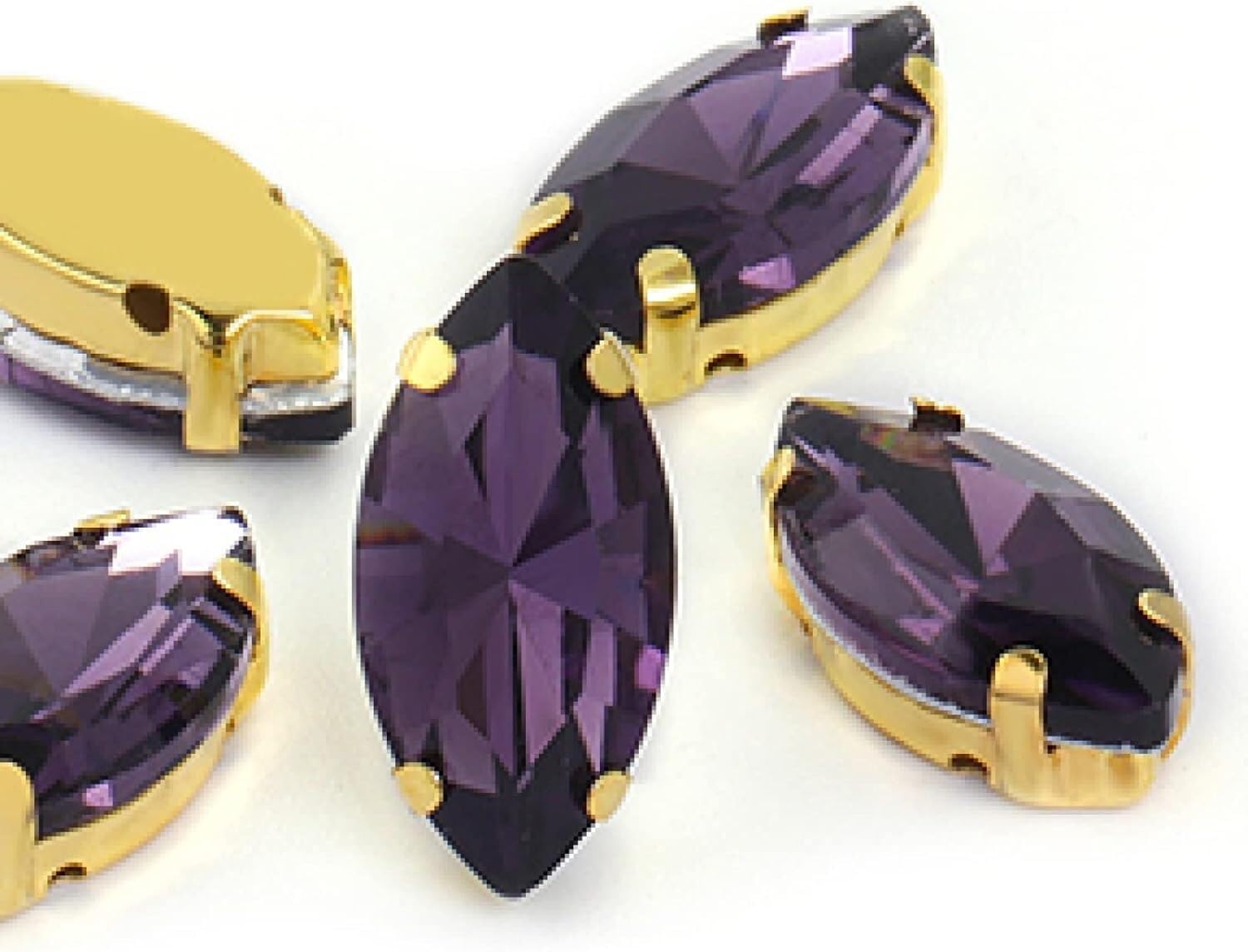 Cyrkonie, Kryształki szklane w kształcie oka konia/liścia z pazurami do przyszycia kryształowego kamienia Strass Diamond akcesoriów szycia ubrań(Purple,7X15mm 50pcs)