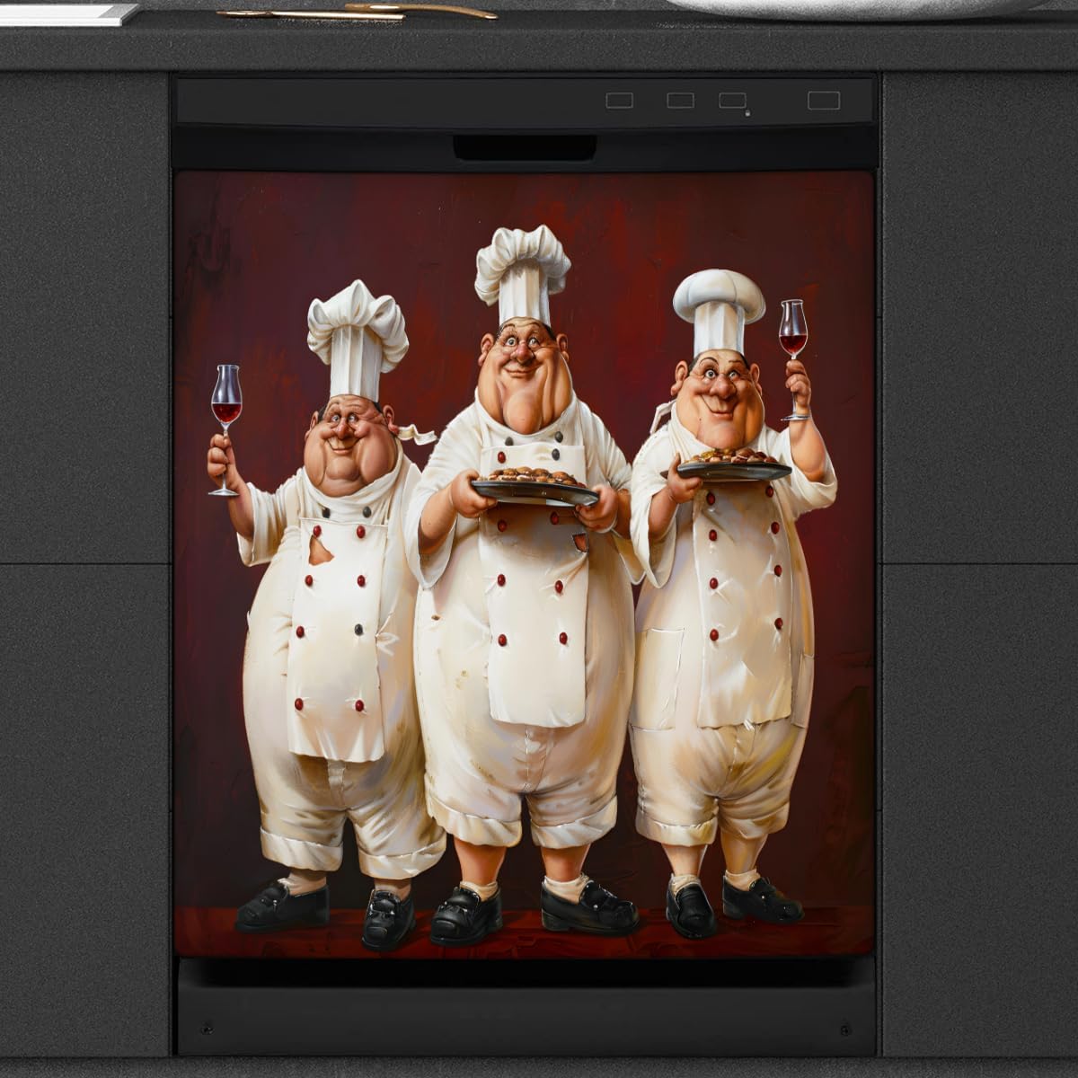 Dishwasher Magnet Cover Chef Food Wine Reuseable Refrigerator Magnet Cover Kitchen Décor for Home Holiday Kitchen Utensils Decal Refrigerator Decoration 23 x 26 in