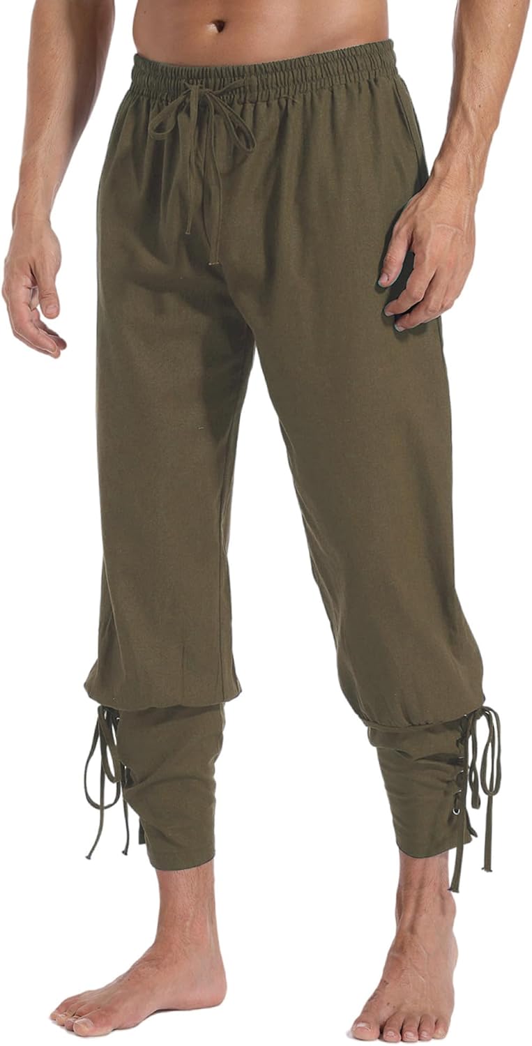 PACEIADTA Men's Ankle Banded Pants Medieval Viking Navigator Pirate Costume Trousers Renaissance Pants