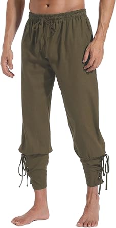 PACEIADTA Mens Ankle Banded Pants Medieval Viking Navigator Pirate Costume Trousers Renaissance Pants 38, Green