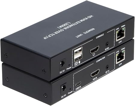 HD KVM Network Cable, 200M TCP/IP Extender, CAT5E/6 Network Cable, 1080P HDMI/DVI Transmission, Plug and Play, TCP/IP Cross Device Control, Supports 11 and 1 to Many Connections