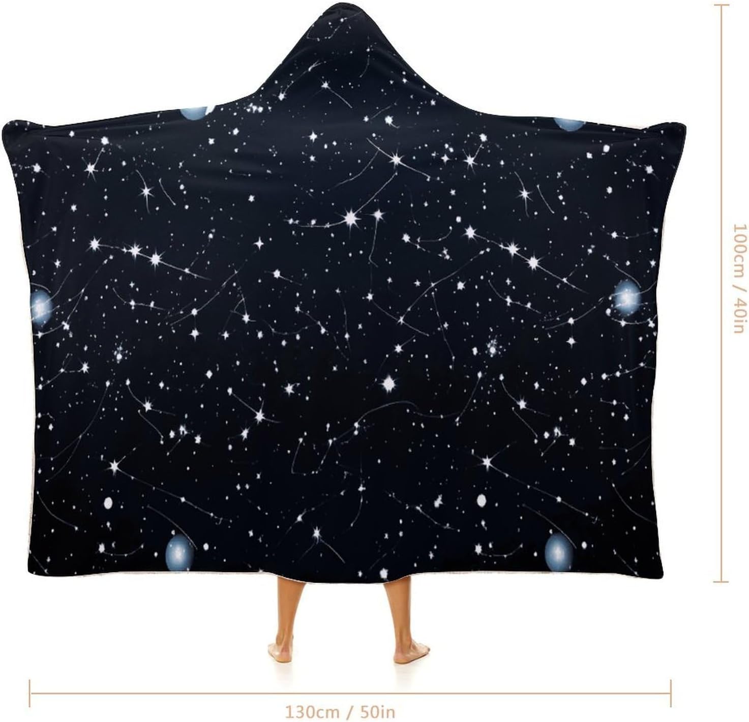 Constellations Wearable Hooded Blanket, Ultra Soft Arctic Velvet Cape Cloak Unisex - Cozy Wearable Blanket