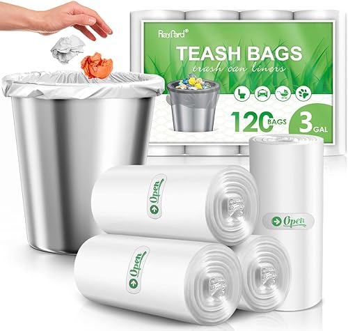RayPard, bolsas de basura pequeñas de 3 galones, 120 unidades (se ajustan a 2.6-3.3 galones), bolsas de basura pequeñas de 10 a 12 litros para