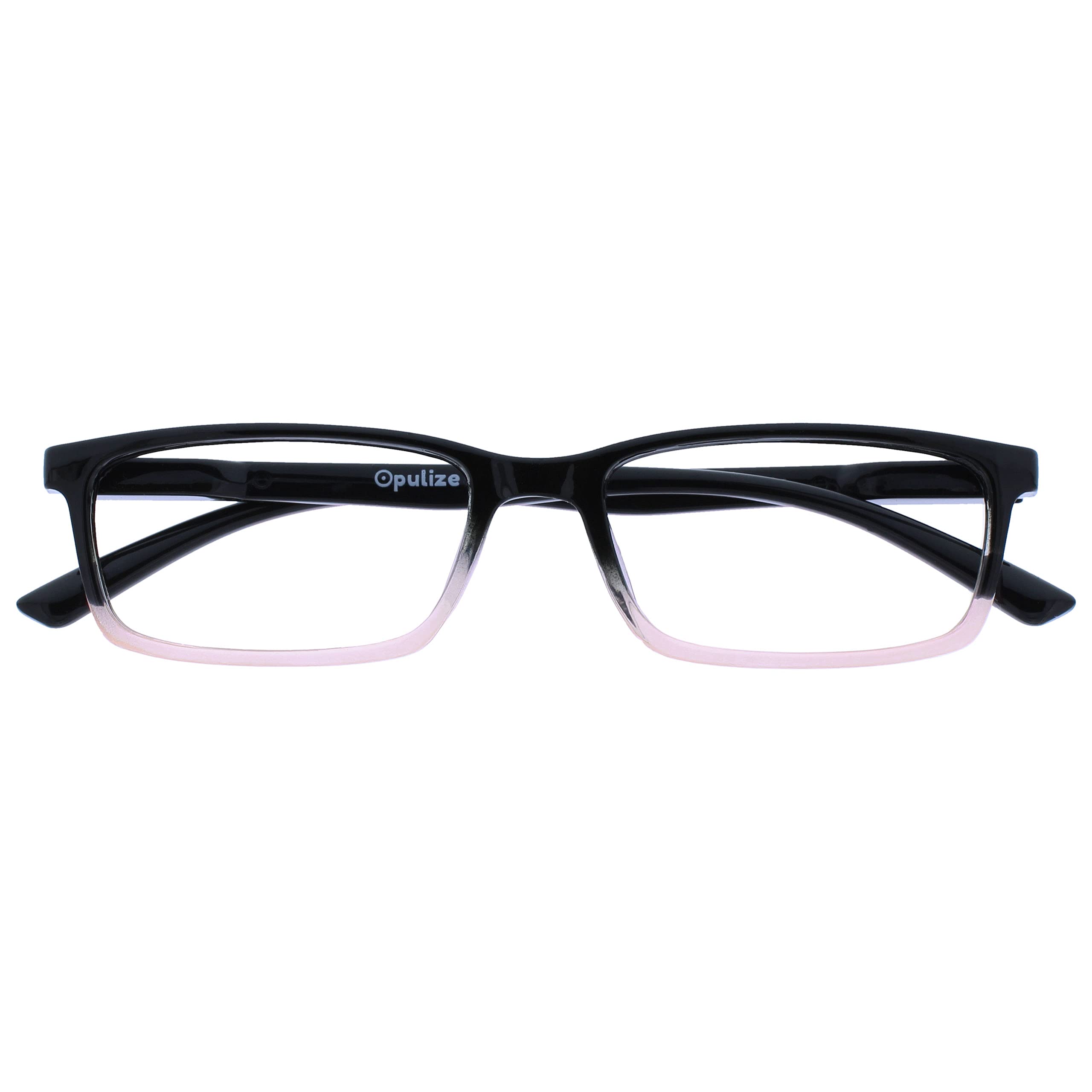 OPULIZE SEE Reading Glasses with Blue Light Blocking for Women and Men, Narrow Frame, Spring Hinges, Computer Gaming Glasses, Black To Pale Pink +2 (