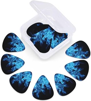 Blue Flame Guitar Picks 12 Pack With Organizer Box, includes Thin, Medium, Heavy Picks, Abstract Art Celluloid Plectrums for Bass Electric Acoustic Guitars Ukulele