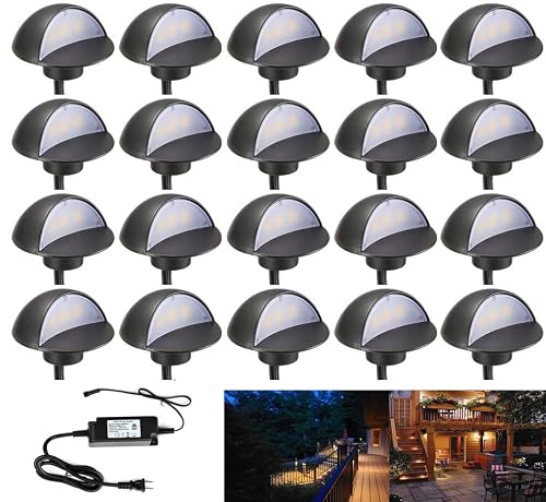 LED Deck Lights Kit, Pack of 20 Low Voltage LED Step Stair Lights, Î¦1.97 Outdoor Garden Yard Decoration Lamp Recessed Landscape Pathway Step Stair Warm White LED Lighting, Black