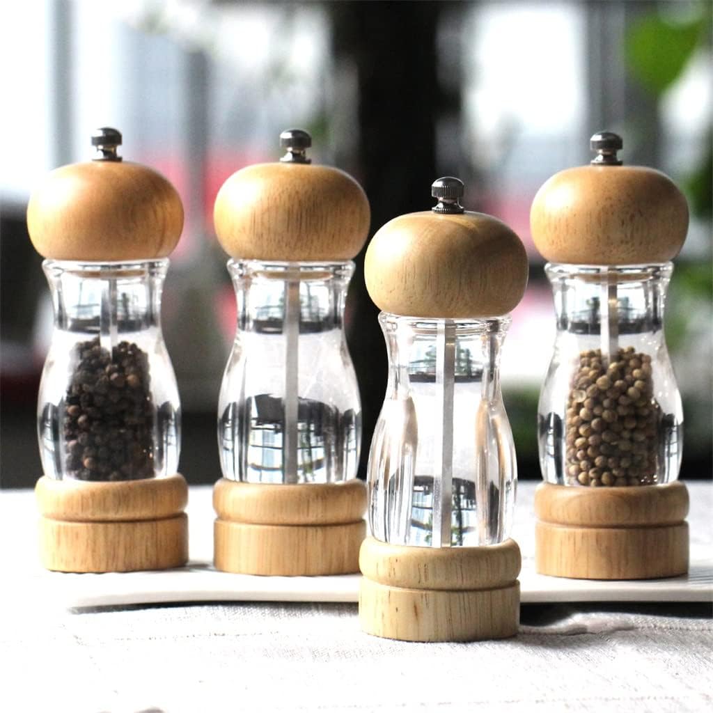 6in Oak Pepper Salt Grinder Mills Manual Acrylic Bottle Spice Grain Rice Mill with Ceramic grinding core Kitchen Grinding Tools