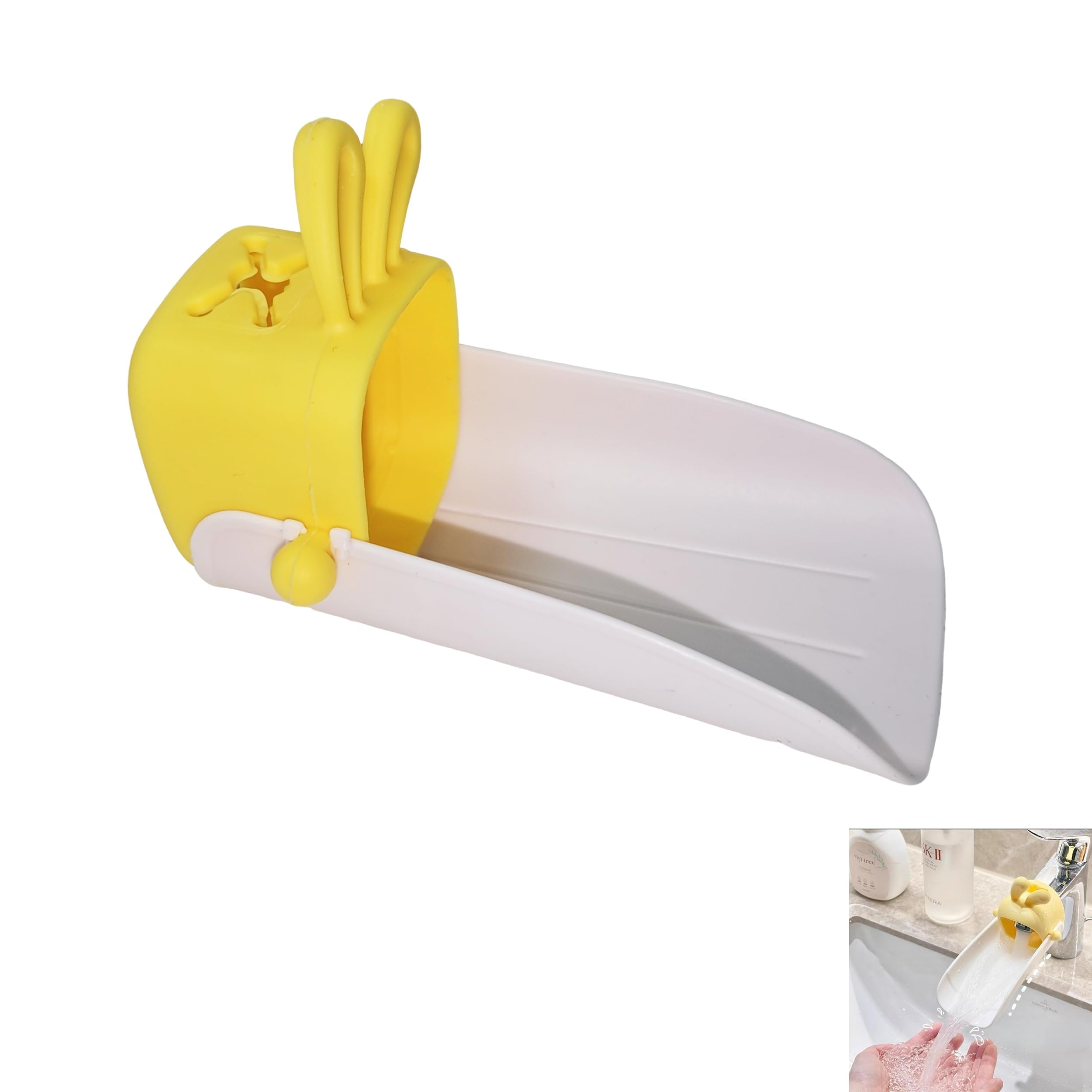 Prolongateur de Robinet Enfant Jaune, Rallonge de Robinet Mignonne avec Oreilles de Lapin en Plastique, Extension pour Lavabo d'Enfants, Facile à Installer pour Cuisine et Salle de Bain